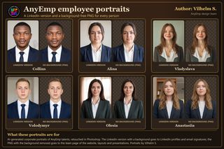 AnyEmp employee portraits: LinkedIn and background-free versions